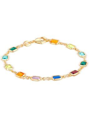 18K Gold Plated Multicolor Crystal Bracelet - 7.5 Inches, Handmade in Brazil